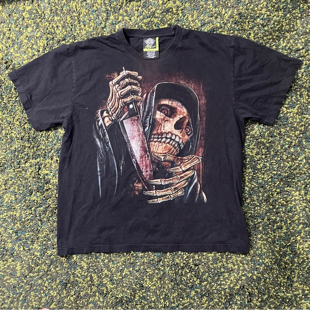 Black Graphic Skull Knife Short Sleeve Men's T-Shirt